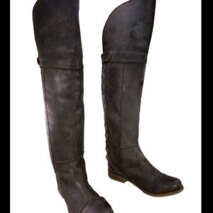 JEFFREY CAMPBELL zipped WOMEN otk BOOTS EQUESTRIAN RIDING LEATHER CHARCHOAL sz 8